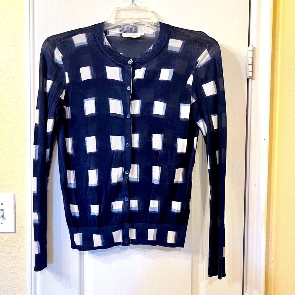 Tory Burch Navy Plaid Print Crew Neck Sweater
Size L - Picture 4 of 11